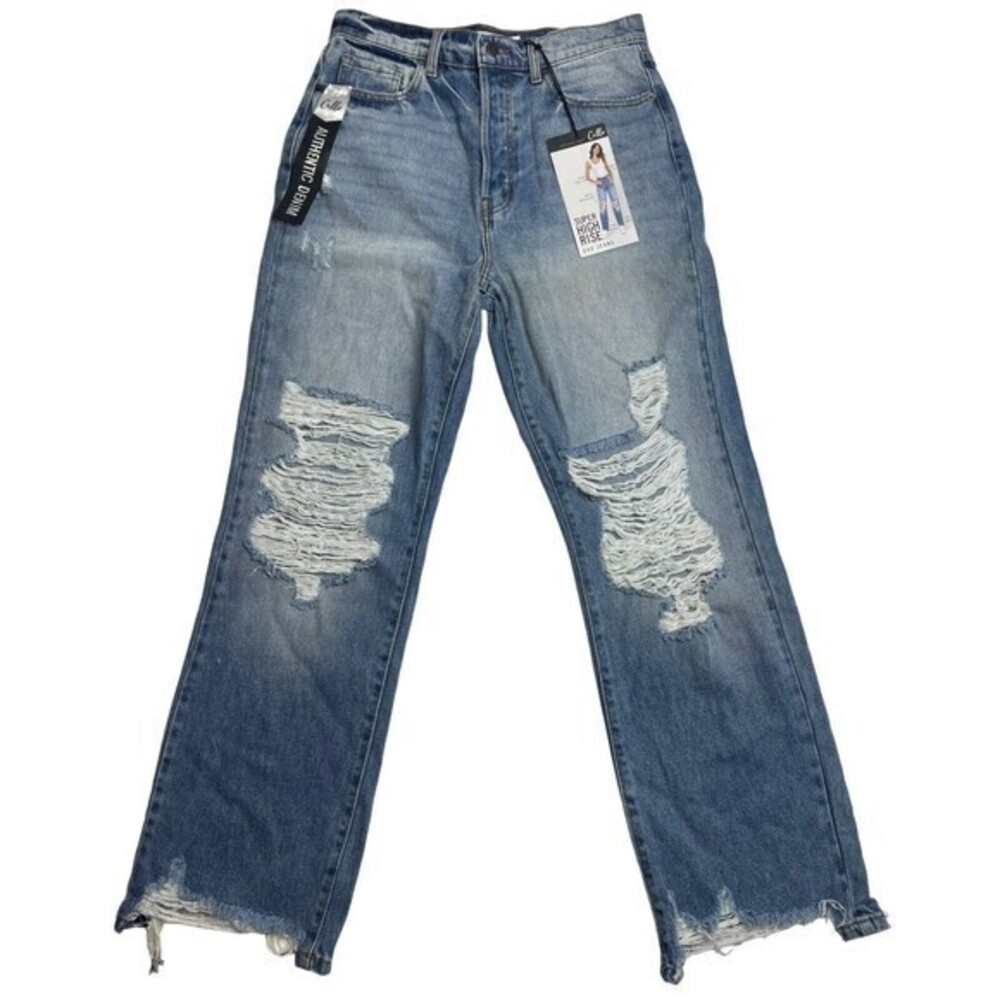 NWT Cello Jeans Womens Sz 11/30‎ Super  High Rise Distressed Dad Destroyed Jeans - Picture 5 of 11